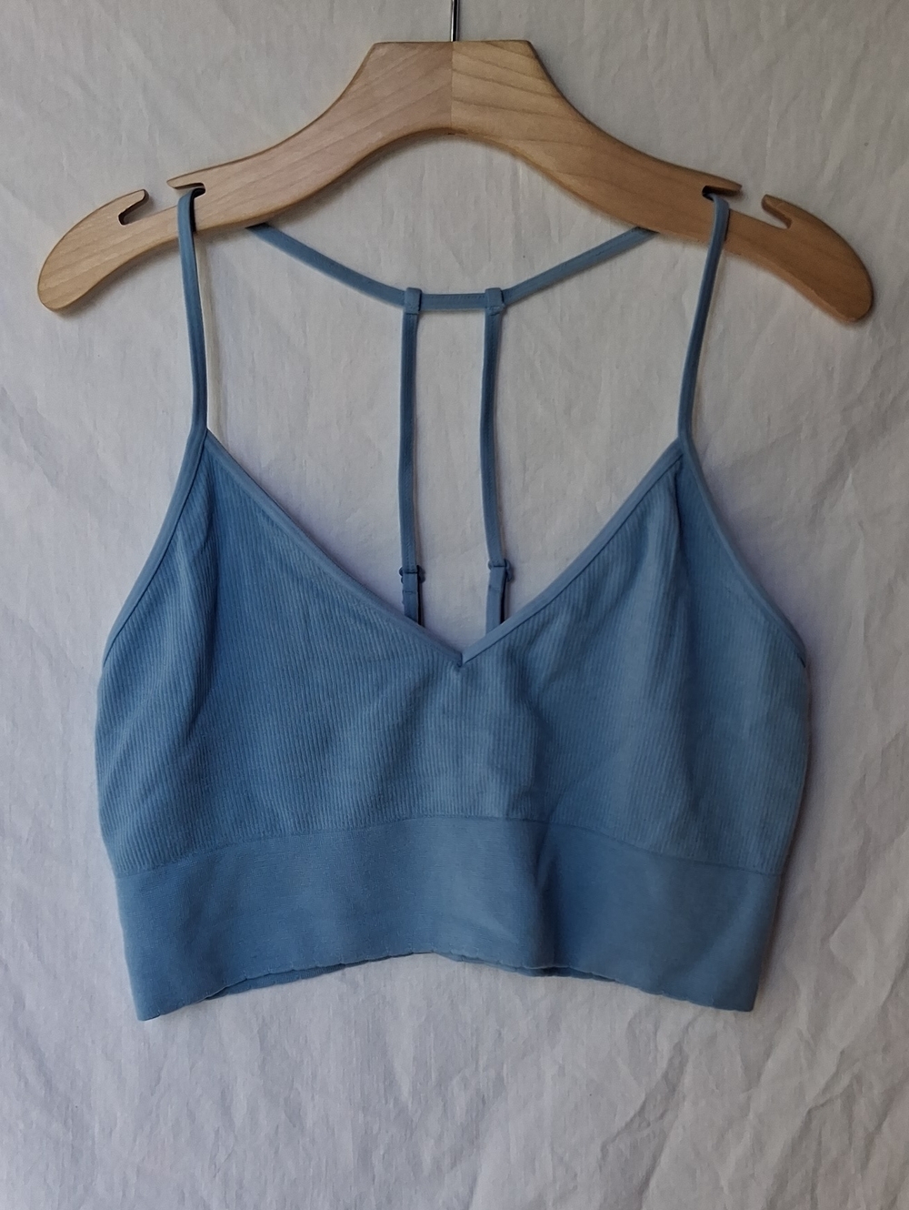 Quince Light Blue Ribbed Bralette with Back Strap Detail L/XL